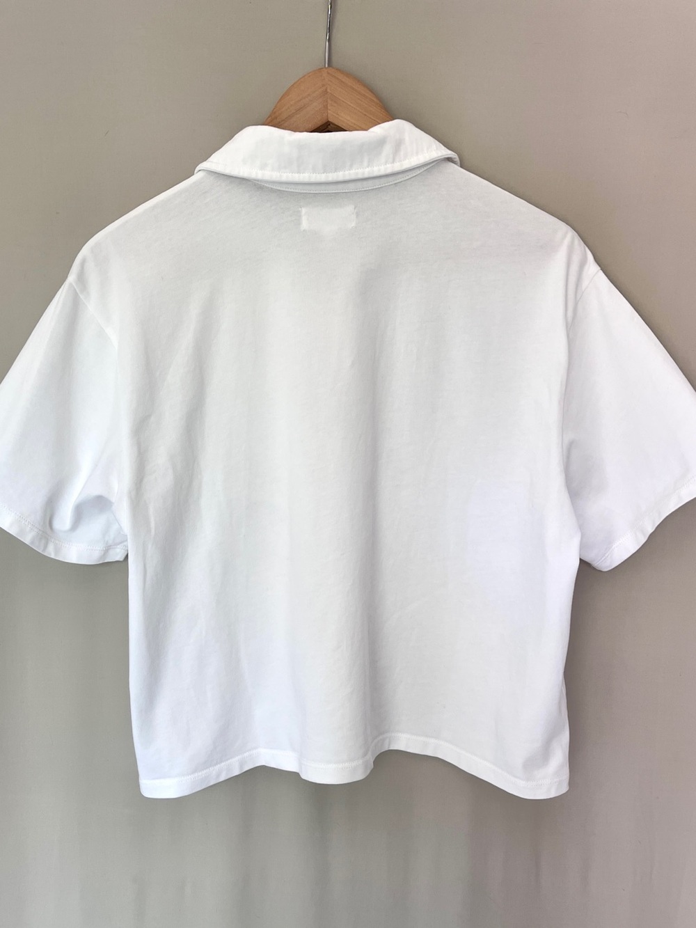 Hudson North Organic Cotton Polo Shirt White Cropped Boxy L Minimalist Preppy - Picture 3 of 9